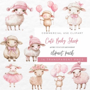 Imágenes prediseñadas de ovejas de acuarela, imágenes prediseñadas de ovejas bebé, arte infantil, imágenes prediseñadas para niños, acuarela de cordero, acuarela de oveja linda, decoración de guardería, baby shower