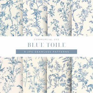 Toile de Jouy Jednolity wzór Vintage kwiatowy papier cyfrowy Niebieski kwiatowy śmieciowy papier dziennikowy Chinoiserie Wzór Francuski Toile kwiatowy wzór