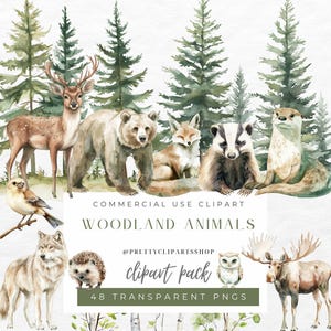Aquarela Animais da Floresta Clipart Animais da Floresta PNG Vida na Floresta Primavera Berçário Clipart Floresta Clipart Veado Raposa Urso Samambaia Bétula