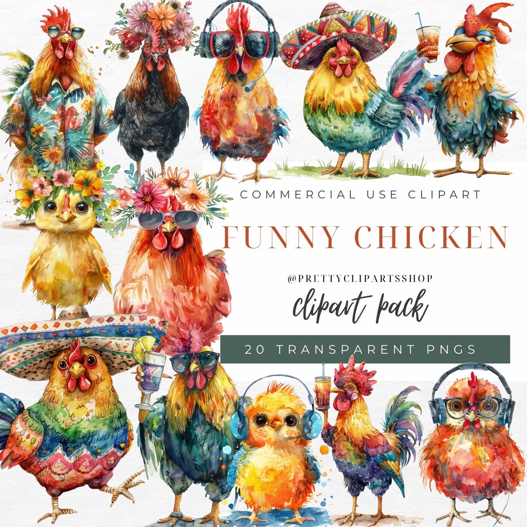 Funny Chicken Clip Art Watercolor PNG Transparent Chicken PNG Clipart