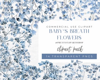 Dusty Blue Baby's Breath Watercolor Clipart: Gypsophila PNG (Digital Download)