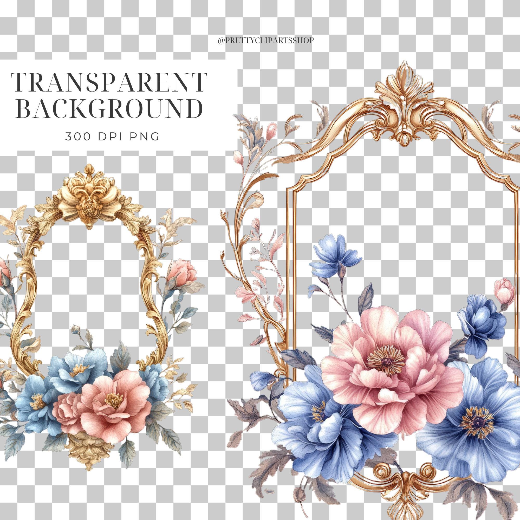 Rococo Florals Borders PNG Clipart Wedding Crest Botanical Illustration ...