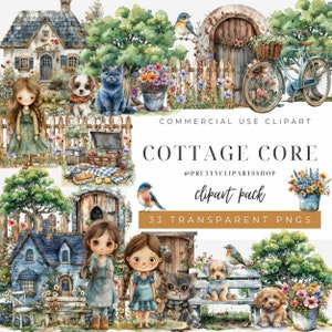 Cottagecore Watercolor Clipart Bundle: 33 PNG Graphics (Commercial Use)