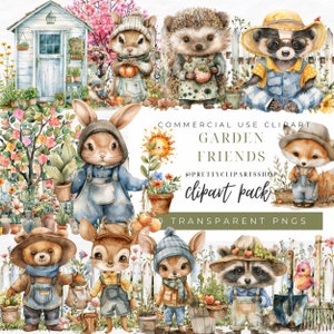 Clipart dell'acquerello degli amici del giardino, clipart degli animali del bosco, uso commerciale, clipart della scuola materna