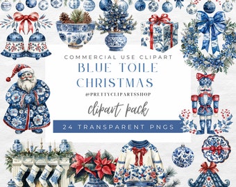 Christmas Toile Clipart Holiday Chinoiserie PNG Winter Toile Sublimation Xmas Gifts Toile Santa Christmas Tree Bauble Junk Journal Ornament