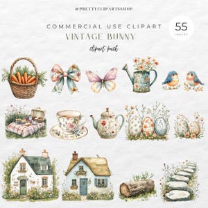 Vintage Bunny Clipart Easter Spring Watercolor clipart