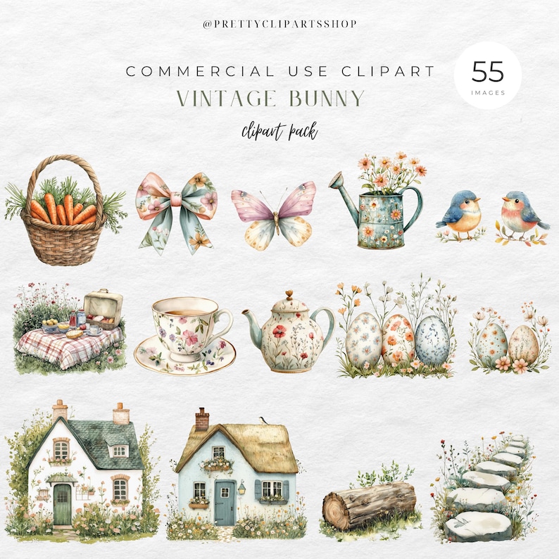 Vintage Bunny Clipart Easter Spring Watercolor clipart