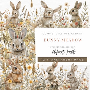 Schattige Bunny clipart voor commercieel gebruik, wilde bloemen clipart, neutrale kwekerij clipart, Instant Download