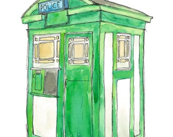 Sheffield Police box watercolour and pen Giclee print