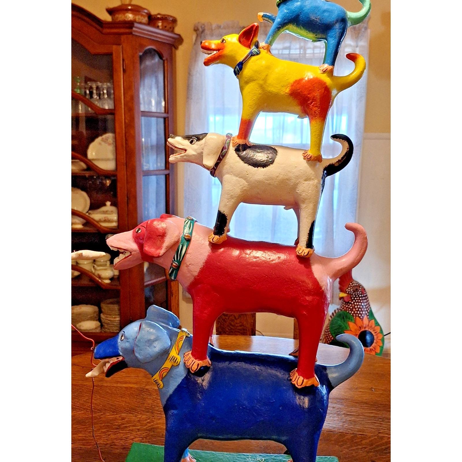 Rare Gerardo Ortega Stacked 5 Dog Tower 31.5