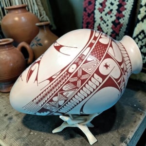 Grote Mata Ortiz polychroom aardewerk Olla kruik ondertekend Diana Loya 14" Mexico