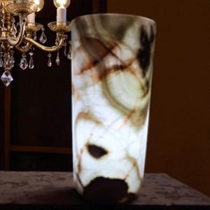 Large Onyx Cylinder Lamp 16&quot; Tall 7.5&quot; Diameter Alabaster Table Lamp
