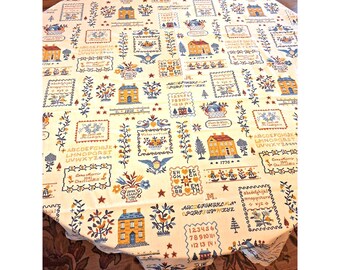 Country Sampler Cotton Tablecloth 44" x 76" Rectangle Handmade Cream Farmhouse
