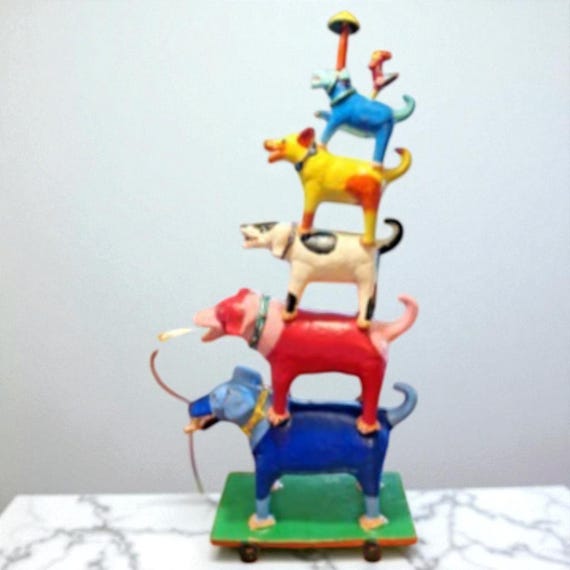 Rare Gerardo Ortega Stacked 5 Dog Tower 31.5