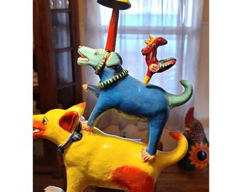 Rare Gerardo Ortega Stacked 5 Dog Tower 31.5