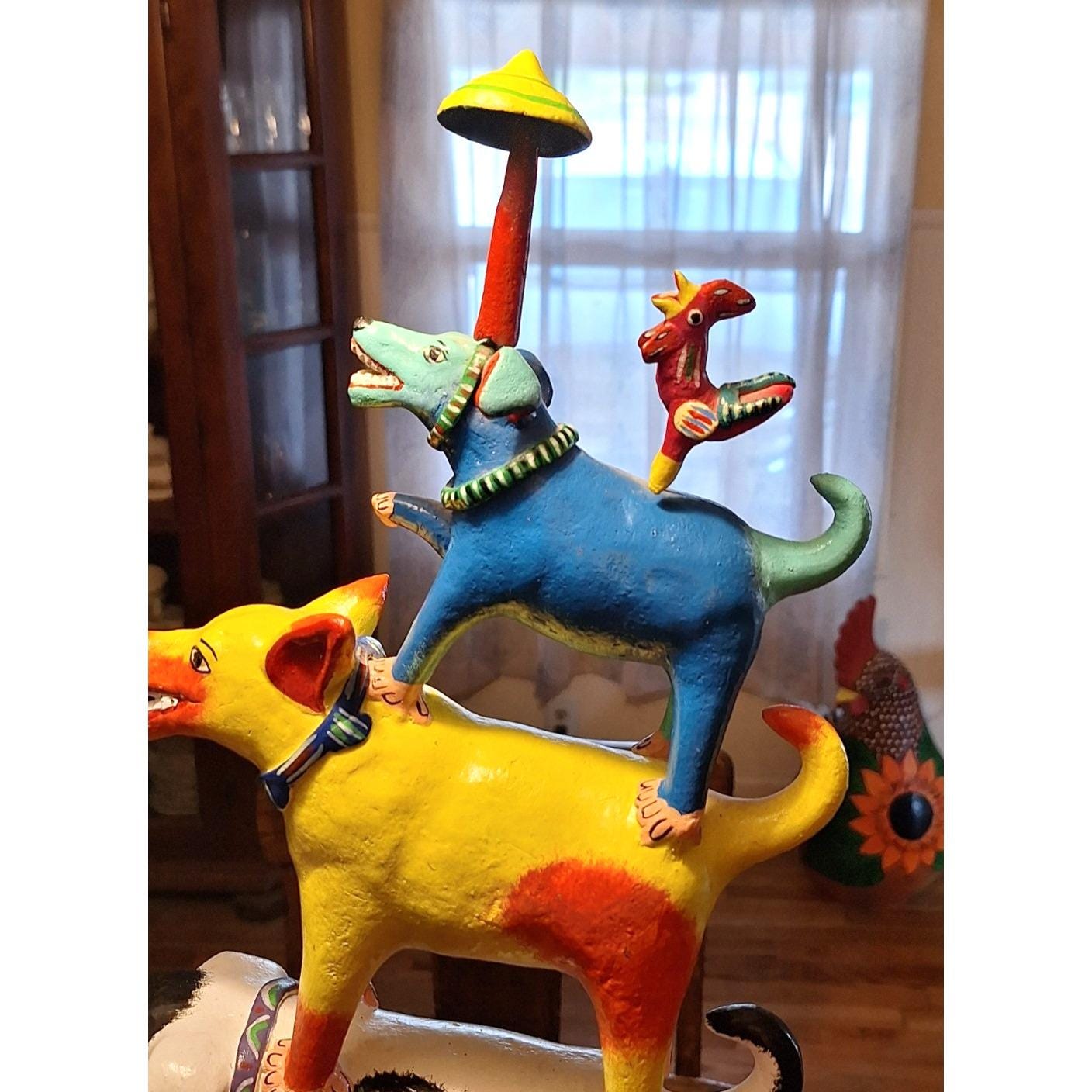 Rare Gerardo Ortega Stacked 5 Dog Tower 31.5