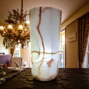 Large Onyx Cylinder Lamp 16&quot; Tall 7.5&quot; Diameter Alabaster Table Lamp