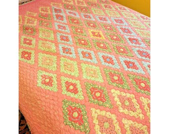 Trapunta vintage rosa con sacco per mangime, cucita e trapuntata a mano, 76&quot; x 88&quot; LEGGI