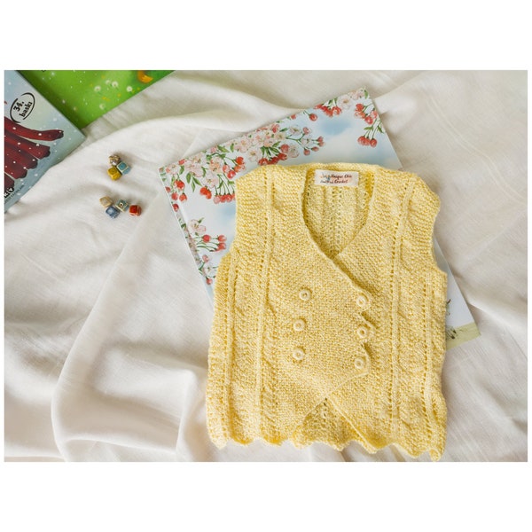 Gilet bébé jaune, gilet croisé, gilet tricot enfant, vêtement bébé, cadeau pour bébé, tricot main pour tout-petit, tenue non sexiste