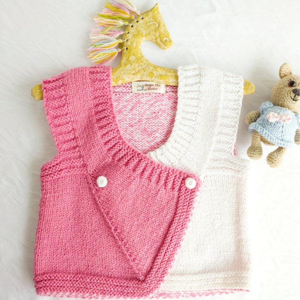 Bébé fille rose et débardeur blanc, gilet en tricot pour bébé fille, vêtement bébé douillet, cadeau pour bébé fille, tricot main pour bébé, cadeau pour petite fille