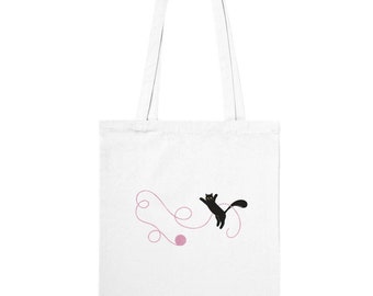 Cat Playing with Pink Yarn Tote Bag - Double-Sided - Playful Kitten Collection #4