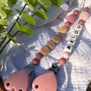 Pacifier chain with name, silicone pacifier chain with silicone letters