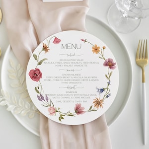 Hochzeit Runde Menü Wildblumen Karte Rosa Lila Kreis Menü Boho Hochzeit Tisch Dekor