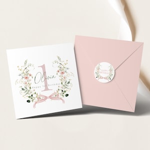 Cartão de aniversário rosa moderno e exclusivo feito por artista com dois adoráveis cartões artesanais
