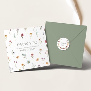 Carte de remerciement WildFlowers Cartes de mariage rose jaune lilas avec enveloppe verte faite main