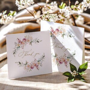Hochzeit Dankeskarte Blühende Altrosa Blumen Garten Design mit Rosa Handgemachtem Umschlag