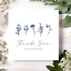 Blaue Dankeskarte Frühlingsblumen Gefaltete Hochzeitskarte mit Blauem Handgemachten Umschlag