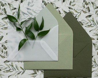 Groen bruiloft handgemaakte envelop | Trouwenvelop met voering