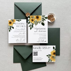 Rustikale Hochzeitseinladung Set Sonnenblumen Handgefertigter Umschlag mit Liner Gelbe Blumen Hochzeit lädt Details Rsvp Karte ein