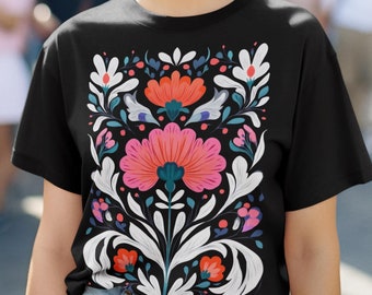 Nature lover t-shirt, Folk Flowers t-shirt, Unisex organic cotton t-shirt, Boho chic t-shirt, Boho flower tshirt, Folk shirt, Botanical tee