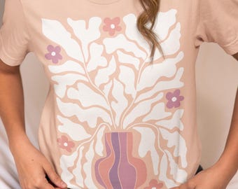 Boho Floral Organic Cotton T-Shirt | Botanical Hippie Tee | Spring Aesthetic Sustainable Shirt, minimalist flowers, psicodelic flowers