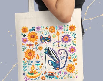 Tote bag Día de los Muertos, Traditional Mexican Altar, Design for the Day of the Dead Celebration, Dia de Muertos tote, Cat , cat lover