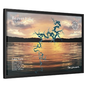 Kaart van Beaver Lake Facts Gepersonaliseerde Lake House canvas muurkunstprints voor interieuraccenten, aangepast interieurcadeau voor vrienden Hangkaart