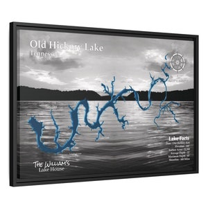 Ancienne carte d'information sur le lac en hickory sur toile encadrée, décoration de maison de lac, art mural, cadeaux pour les amoureux du lac, personnaliser avec votre texte et choisir l'arrière-plan.