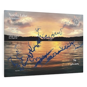 Norris Lake TN Map On Premium Printed Metal Signs For Lake House Decor Lake Map With Lake Facts And Locations 4 Backgrounds 3 Size Add Text