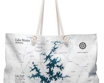 Lake Martin Alabama Karte Einkaufstasche | Seekarte Reisetasche | Personalisierte See Geschenk | See Haus Tasche | Bootfahr- & Reisetasche | 24x13 Übergröße