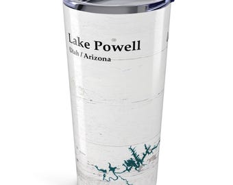 Lake Powell 20 Unzen Edelstahlbecher | Arizona Utah Lake Map Tasse | Personalisiertes Reise-Trinkgeschirr | See Haus Geschenk