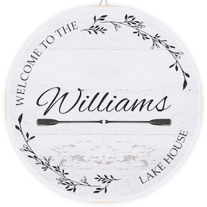 Family Name Sign, Personalized Welcome Sign, Custom Wood Wall Décor for Home, Lake House Sign for Family, Rustic Welcome Gift 12&quot; Round Wood