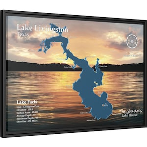 Lake Livingston Lake-kaart ingelijst canvas kunst aan de muur print voor Lake House decor cadeau, aangepaste Lake Home decor cadeau voor vriend, in 4 kleuren 2 maten
