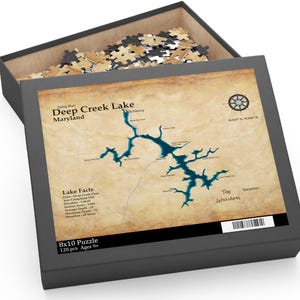 Rompecabezas del mapa del lago Deep Creek / Rompecabezas personalizado del lago / Múltiples diseños / Texto personalizado / Decoración única del lago Deep Creek / Regalo para hombre
