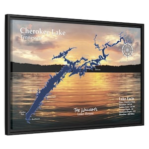 Stampe artistiche da parete su tela con mappa del lago Cherokee, ideali come regali per decorare la casa sul lago, regalo personalizzato per gli amici, in 2 misure e 4 sfondi.