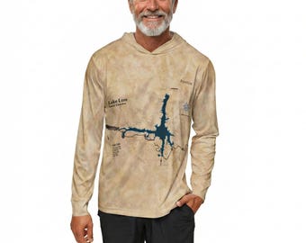 Lake Lure NC Map Performance-hoodie Aangepaste naam Gepersonaliseerde UPF50-vissweater Lake House-cadeau Meerdere ontwerpen polyester