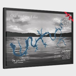 Old Hickory Lake Facts Map On Framed Canvas Lake House Decor Wall Art Gifts For Lake Lover's Customize With Your Text And Choose Background.