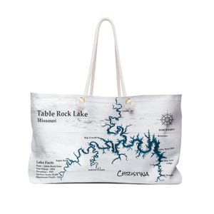 Table Rock Lake Einkaufstasche, angepasst mit Ihrem Textgeschenk für Seeliebhaber - Personalisierte Strandtasche mit Ihrem See, wählen Sie Ihren eigenen Hintergrund.
