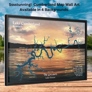 Stampe artistiche da parete con mappa del lago Cumberland, tela incorniciata, per regali di arredamento per case sul lago, regalo personalizzato per amici in 2 dimensioni e 4 sfondi