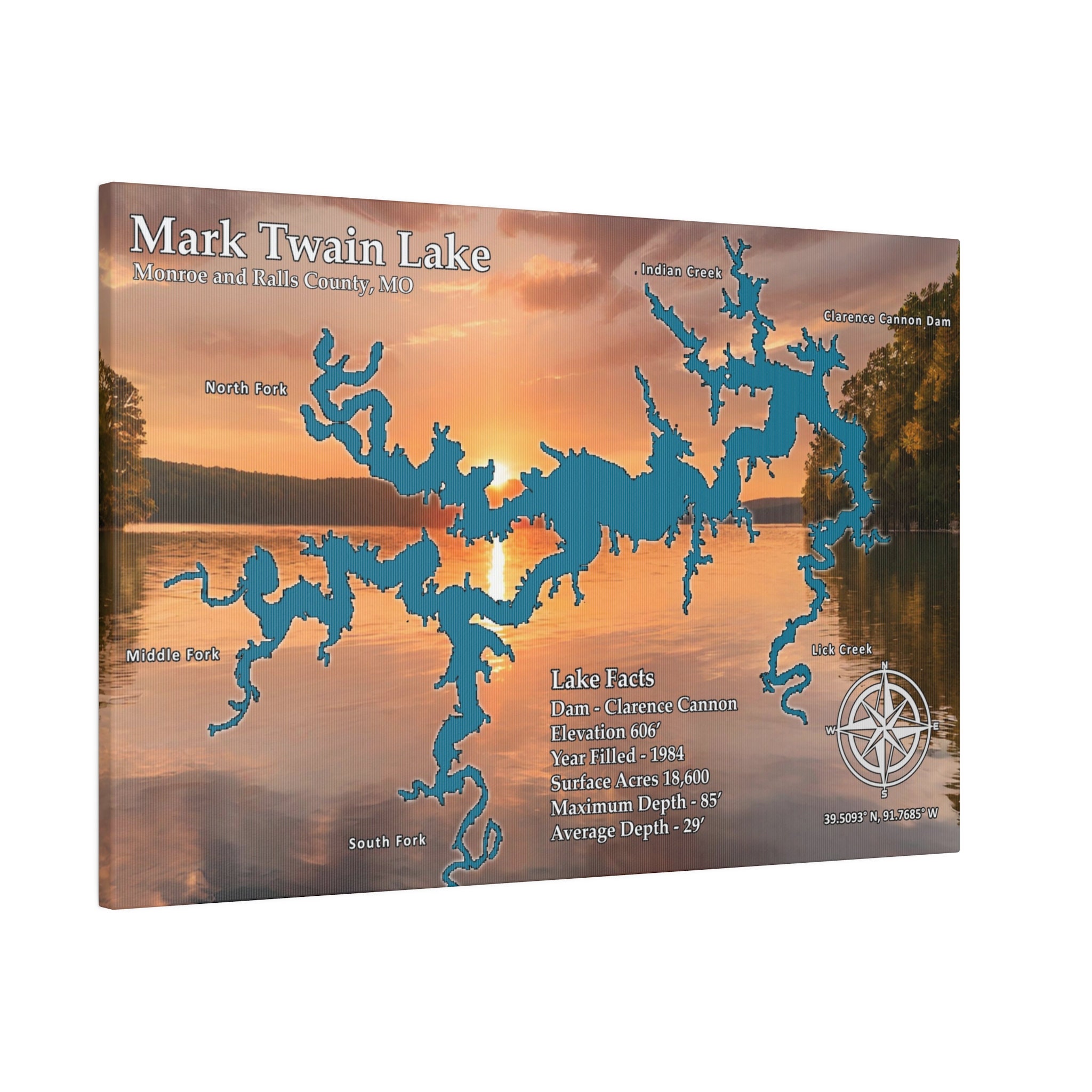 Mark Twain Lake Map Sunset Etsy - Il Fullxfull.5940498393 4c31